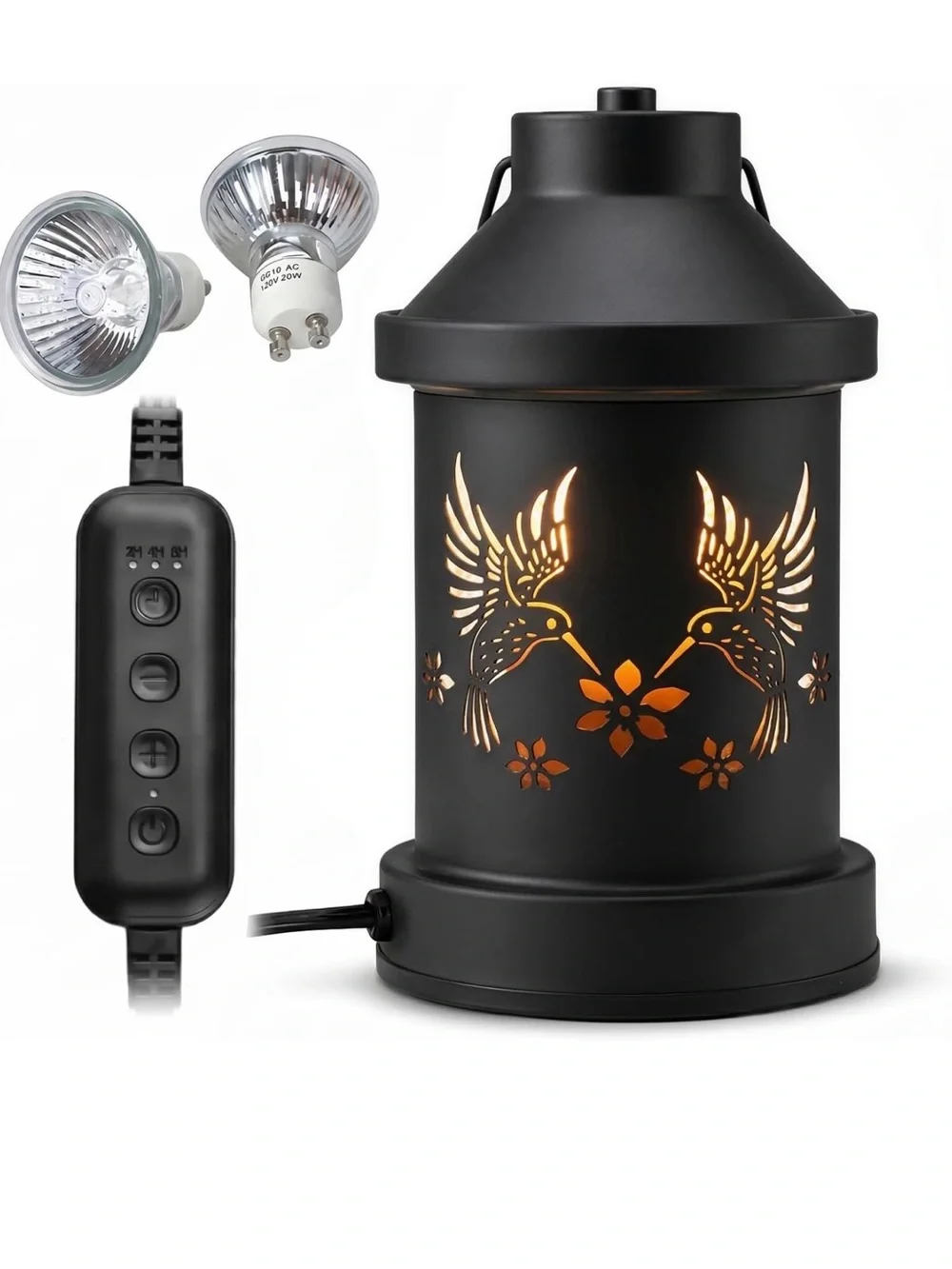 Vintage Black Hummingbird Lantern Table Accent Lamp - Decorative Home Accent